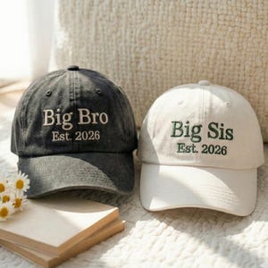 Sombrero bordado de hermano mayor y hermana mayor, anuncio de hermano, revelación de embarazo