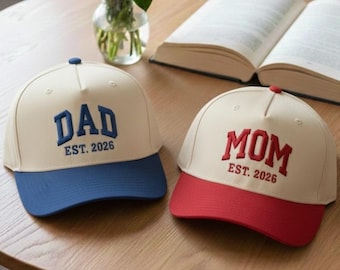 Embroidered Dad Mom Est 2026 Hats, New Parent Gift Set