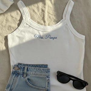 Embroidered Crop Tank Top, Custom Text Bridal Party Top, Bridesmaid & Bride Gift