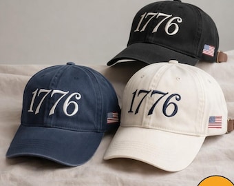 1776 Embroidered Patriotic Baseball Cap with USA Flag, Fourth of July Gift