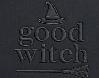 Good Witch Embroidery Design, Halloween Hat Broom Pattern (Digital Download)