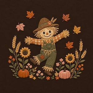 Fall Scarecrow Embroidery Design, Autumn Harvest Machine Embroidery File (Digital Download)