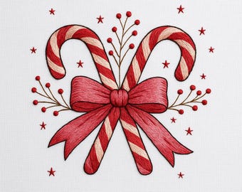 Candy Cane Bow Embroidery Design, Christmas Candy Embroidery File, Holiday Ornament Machine Embroidery Pattern, Embroidery Download