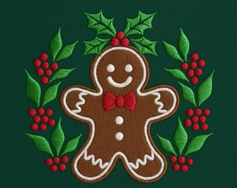 Gingerbread Man Embroidery Design, Christmas Cookie Embroidery File, Holiday Holly Bow Embroidery Pattern, Machine Embroidery Download