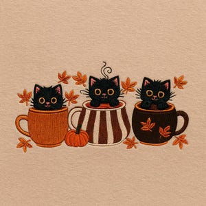 Black Cat Embroidery Design, Autumn Mug Embroidery File, Halloween Fall Embroidery Pattern, Pumpkin Coffee Embroidery, Digital Files