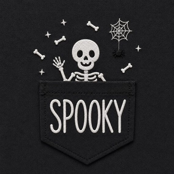 Spooky Skeleton Pocket Embroidery Design, Halloween Machine File (Digital Download)