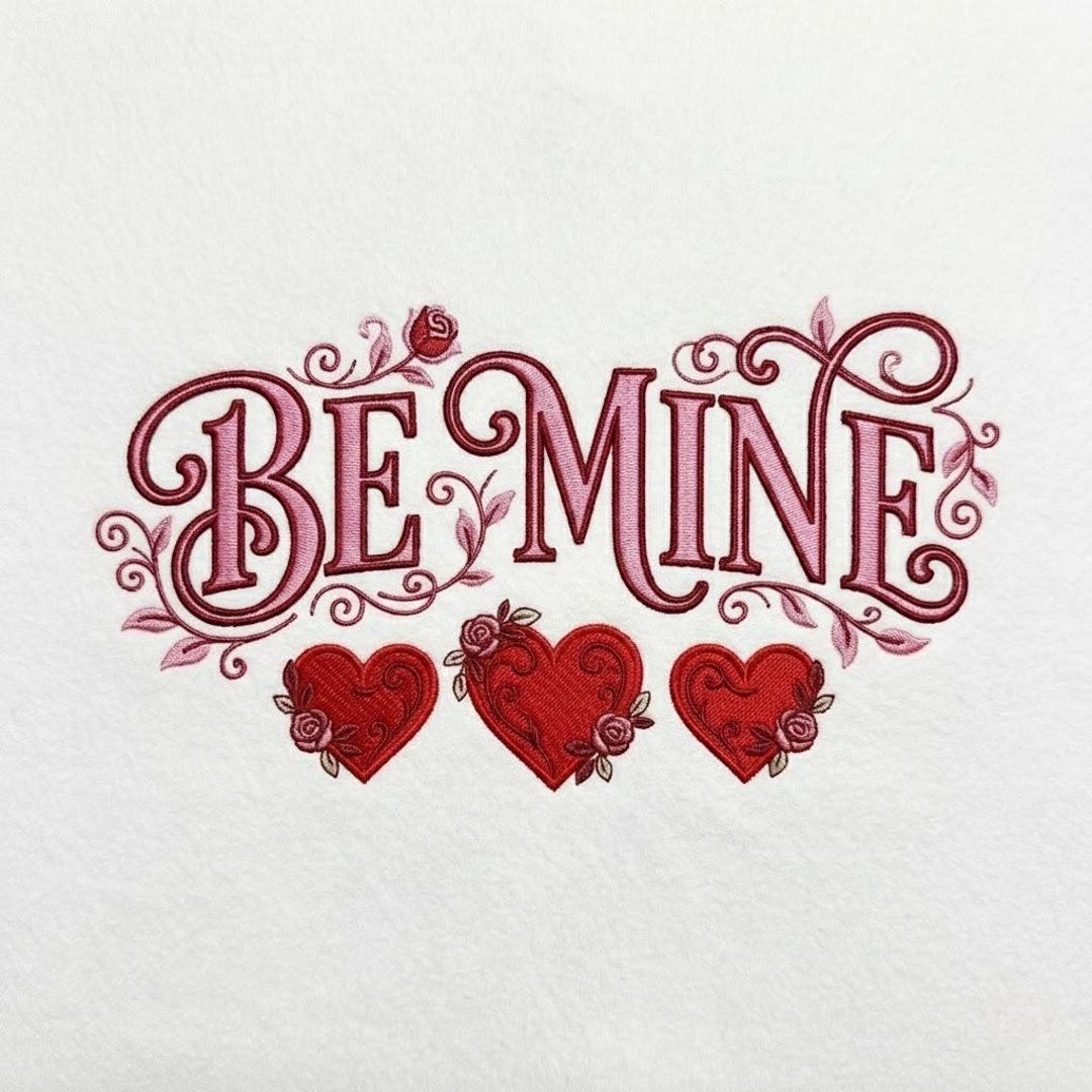 Be Mine Hearts Embroidery Design, Valentine Floral Script (digital ...