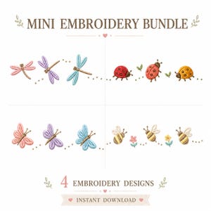 Mini Nature Embroidery Designs, Ladybug Bee Butterfly Dragonfly Machine Files (Instant Download)