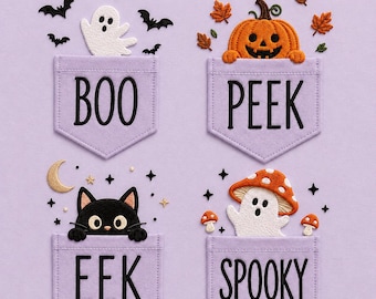Halloween Pocket Embroidery Bundle, Ghost Pocket Embroidery Design, Peek Boo Eek Spooky Machine Embroidery File