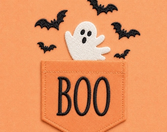 Boo Ghost Pocket Embroidery Design, Halloween Machine File (Instant Download)