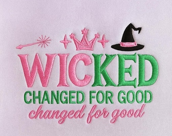 Wicked Changed For Good Embroidery Design, Wicked Musical Inspired Embroidery File, Witch Hat Crown Magic Wand Pattern, Instant Download