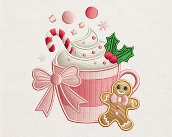 Christmas Mug Embroidery Design, Gingerbread Man Embroidery File, Candy Cane Embroidery Pattern, Cute Holiday Mug Embroidery, Christmas File