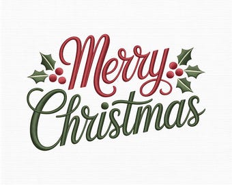 Merry Christmas Embroidery Design, Holiday Lettering Embroidery File, Christmas Saying Embroidery Pattern, Instant download
