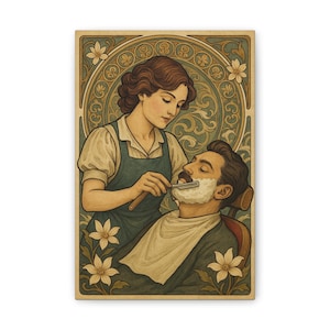 Vintage Shaving Art Canvas Print, Barber Shop Decor, Grooming Gift, Nouveau Wall Art, Framed Artwork for Salon & Man Cave