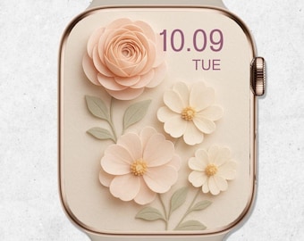 Beige Floral Apple Watch Wallpaper: 3D Daisy Design (Digital Download)