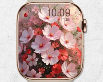 3D Floral Apple Watch Wallpaper: Pastel Paper Flowers (PNG & JPG Digital Download