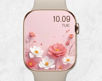 3D Floral Apple Watch Wallpaper: Pastel Paper Flowers (PNG & JPG Digital Download