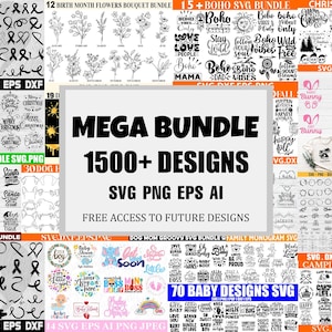 Mega Bundle de archivos SVG para Cricut, Mega Bundle SVG, Capas, PNG, Archivos de corte Silhouette, Uso comercial, Descarga instantánea