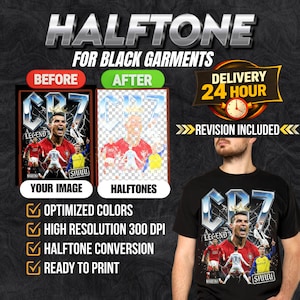DTF用ハーフトーンサービス | PNGからDTFへ | 最適化、黒Tシャツ用画像 | 24時間配送