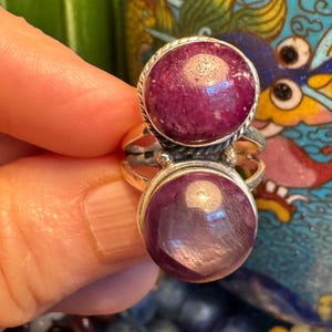 Vintage .925 Sterling Silver Double Cabochon Opaque Purple Star Ruby Statement Ring, Size 8