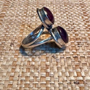 Vintage .925 Sterling Silver Double Cabochon Opaque Purple Star Ruby Statement Ring, Size 8