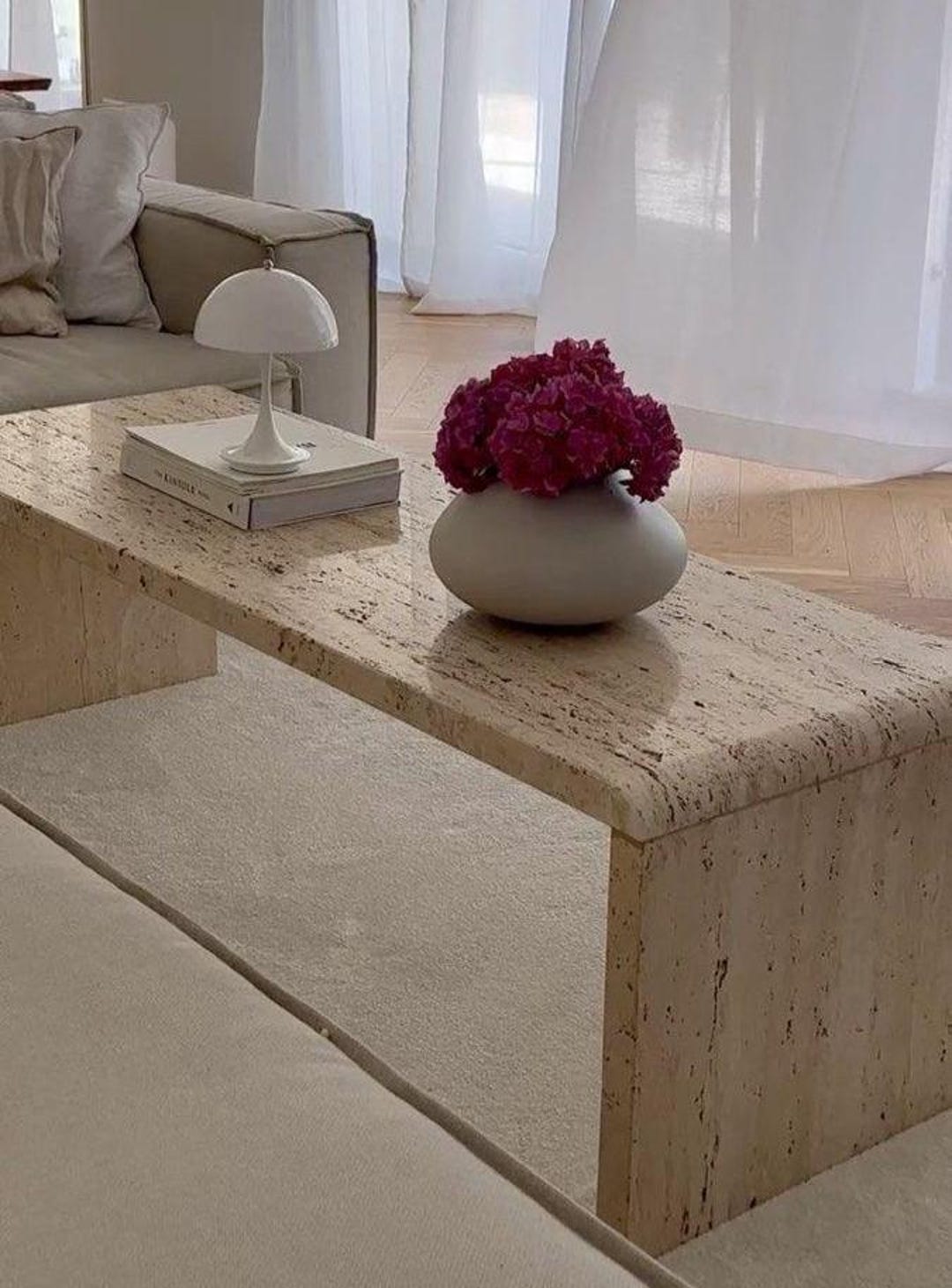Luxury Travertine Coffee Table | Handmade Stone Living Room Accent - Etsy