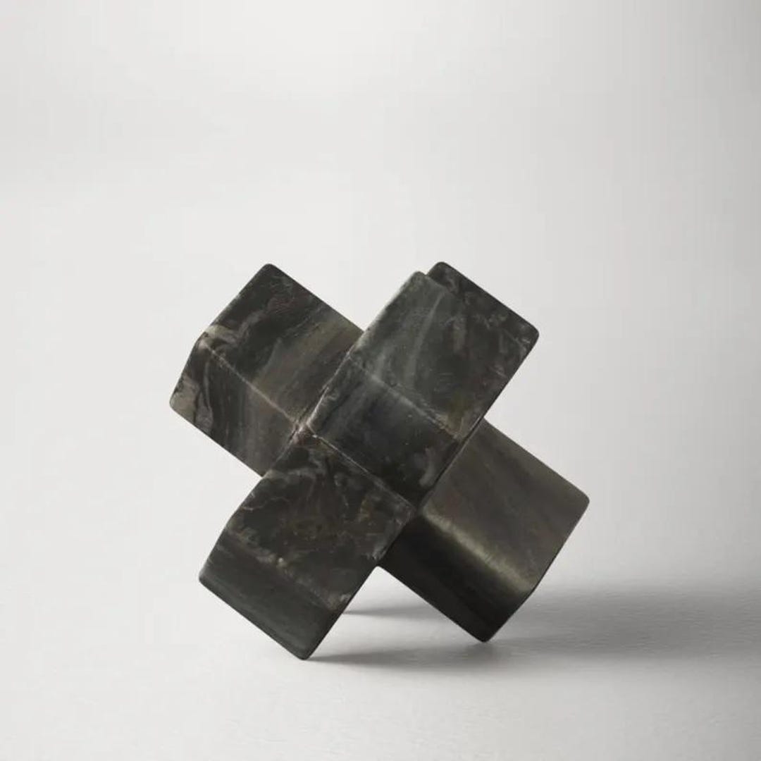 Modern Black Marble Decorative Cross Sculpture / Abstract Geometric Art ...
