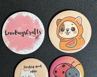 Custom pinback buttons, 2.25”-3”