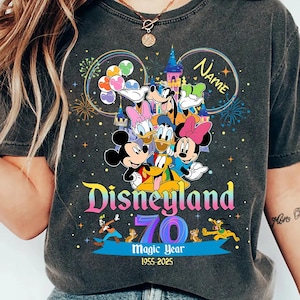 Personalized Disneyland 70th anniversary 1955-2025 shirt, 70 years of magic shirt, Mickey & friends Disneyland Castle Platinum Celebration
