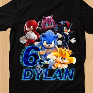 Chemise d&#39;anniversaire Sonic the Hedgehog personnalisée, chemise Sonic, personnalisée pour garçons, filles, chemise de fête pour enfants, tenue de famille assortie 546fdgb