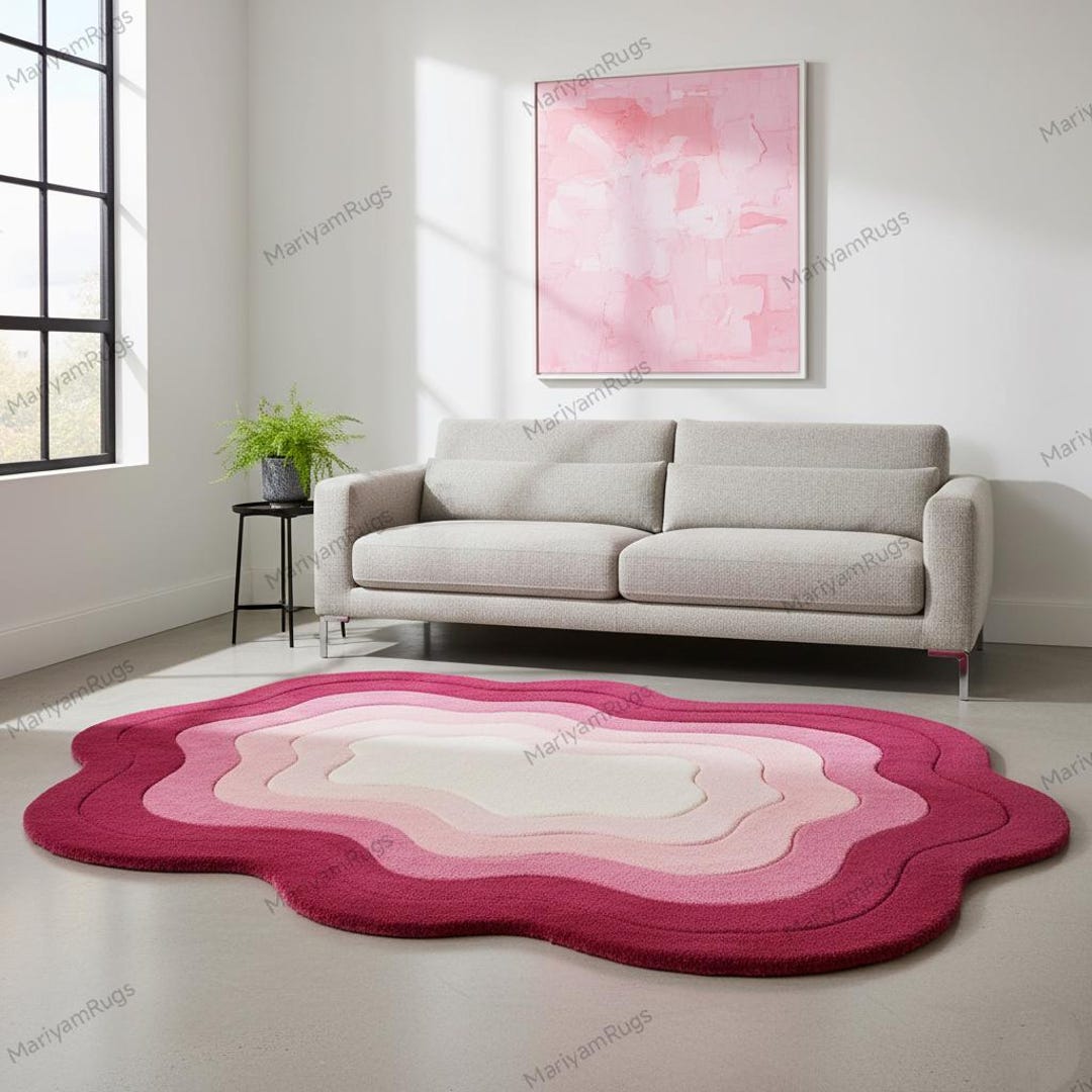 Modern Abstract Pink Layered Rug | Irregular Floral Carpet - Etsy