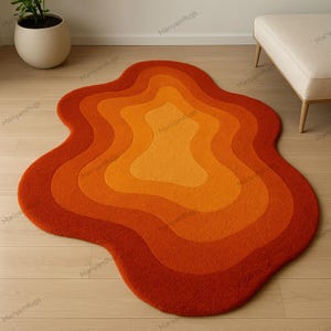 Retro Wavy Orange Area Rug – Modern Abstract Accent Carpet for Living Room, Bedroom, or Office