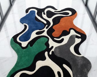 Abstract Irregular Area Rug, Hand Tufted Wool Rug, Modern Organic Shape Rug, Living Room Floor Decor, Custom Size Rug