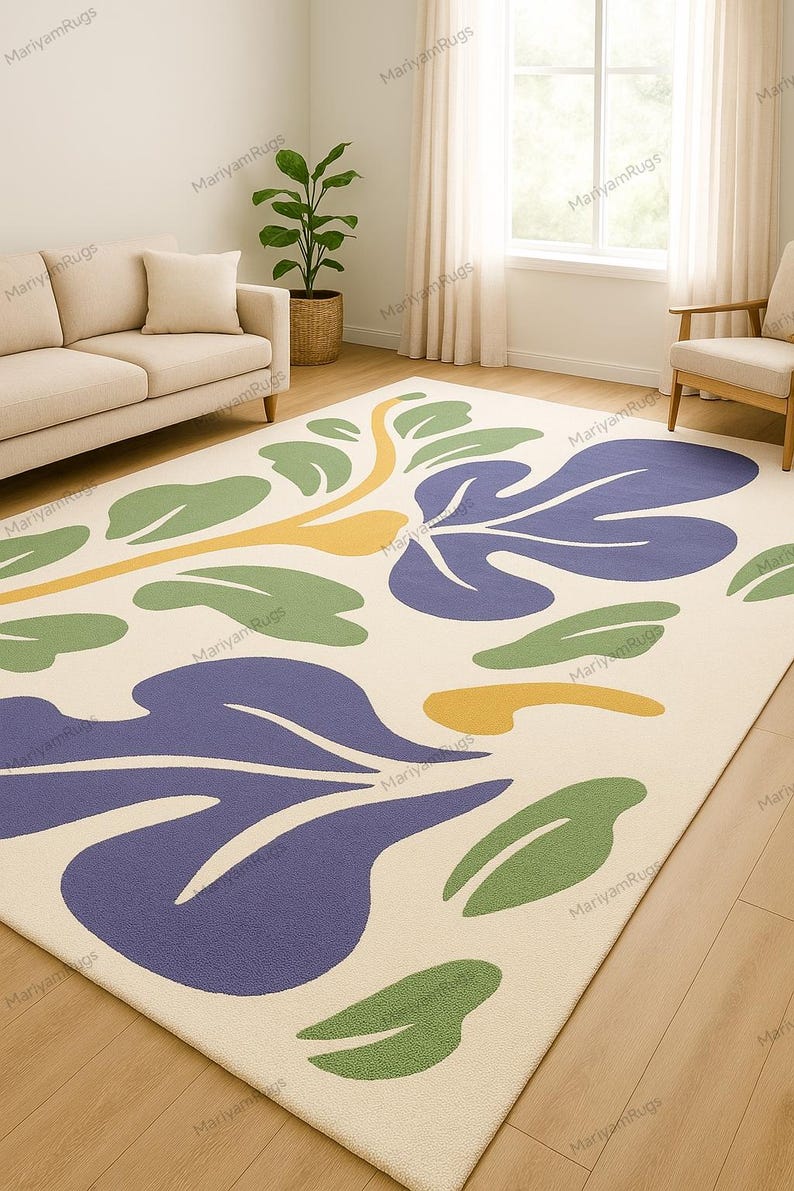 Botanical Bloom Hand Tufted Wool Area Rug Abstract Leaf Scandinavian ...