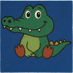 Crocodile Rug for Kids – Playful Animal Area Rug, Hand-Tufted Wool Carpet, Green Alligator Design, Jungle Theme Nursery or Playroom Decor
