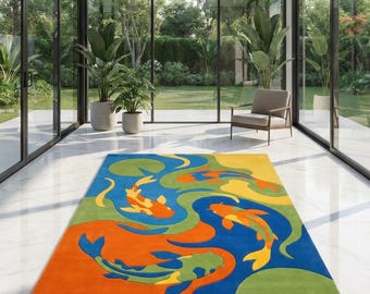 Koi Fish Area Rug | Abstract Modern Carpet | Living Room Rug | Fish Carpet
