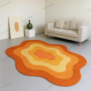Retro Wavy Orange Area Rug – Modern Abstract Accent Carpet for Living Room, Bedroom, or Office
