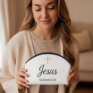 Christian Makeup Bag with Galatians 2:20, Inspirational Pouch, Religious Gifts, Faith-Based Cosmetic Case, Travel Organizer