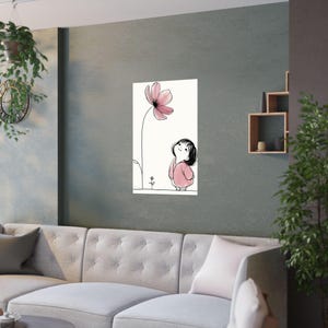 Whimsical Floral Art Print, Cute Girl Poster, Nursery Decor, Children&#39;s Room Wall Art, Gift for Kids