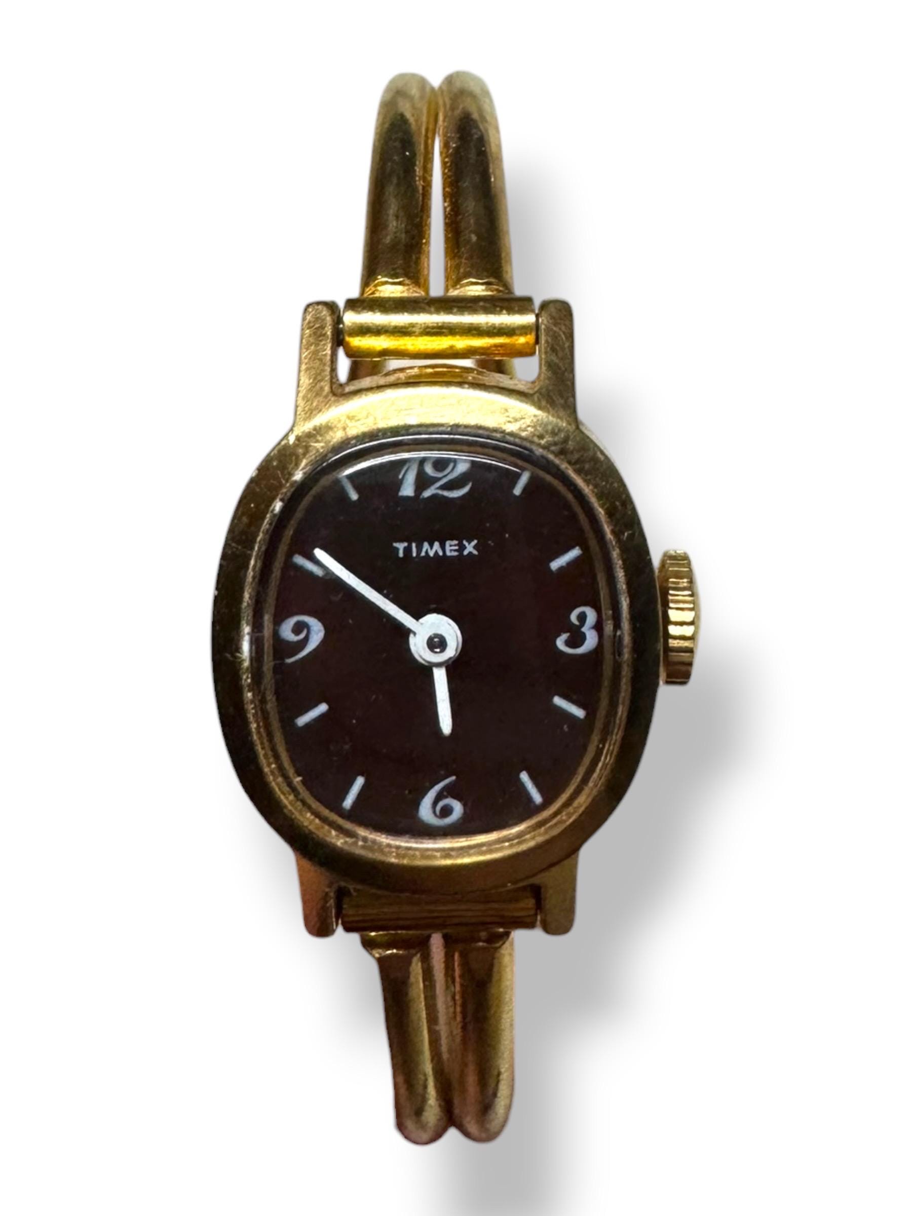 Vintage Timex expedition ladies gold tone black leather watch NEW BATTERY Timex Leather Band Wristwatches for Women for sale | eBay main image 2