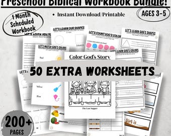 Biblical Preschool Workbook Bundle| Digital Bible Learning Activities| Faith-Based Learning