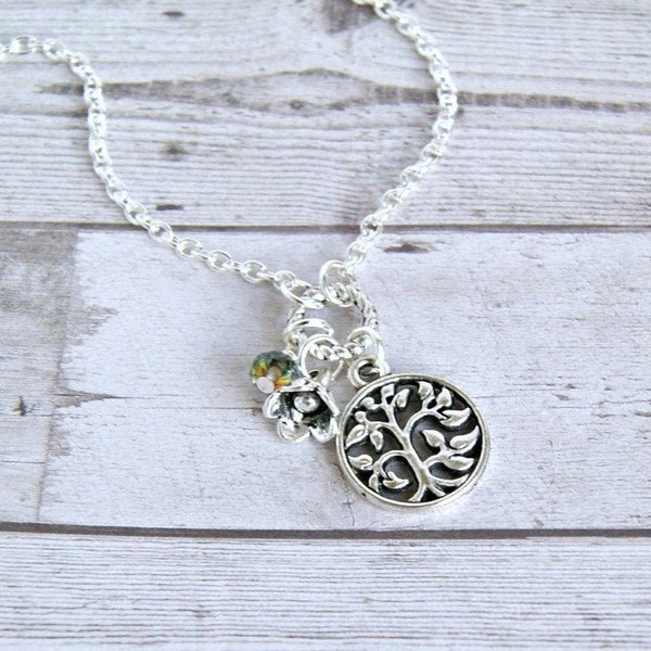 charm necklace, tree of life necklace, gift for her, gift for women, silver necklace