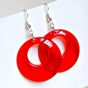 Cherry red hoop earrings, resin jewelry, minimalist jewelry, boho hoops, resin earrings, jelly jewelry, women gift, red earrings