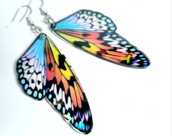 Butterfly wing drop earrings, holographic earrings, boho jewelry, hippie jewelry, gift for her, under 20