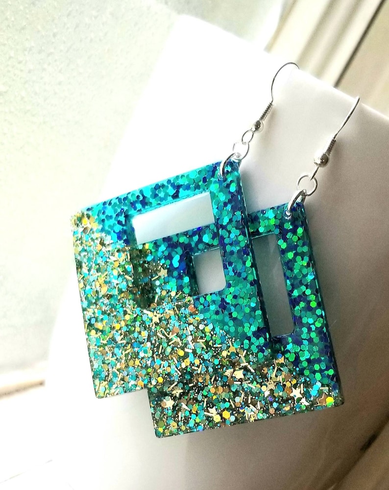 Sparkle Drop Earrings Dangle Resin Earrings Glitter Etsy