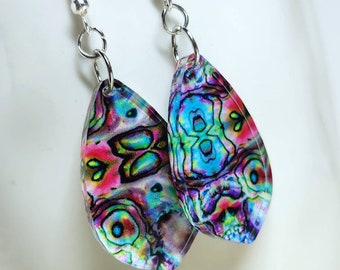 Abalone print acrylic drop earrings, dangle, gift for women, lightweight earrings, gift for her