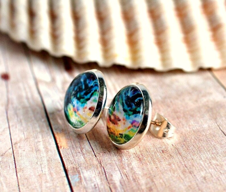 stud earrings, colorful jewelry, rainbow earrings, bohostyle, post earrings, gift idea, under 15 image 2