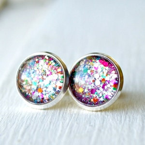 sparkle stud earrings, colorful jewelry, sparkle earrings, gift for her, rainbow jewelry, gift under 20