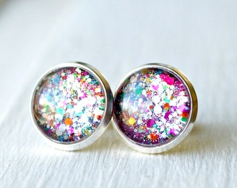 sparkle stud earrings, colorful jewelry, sparkle earrings, gift for her, rainbow jewelry, gift under 20