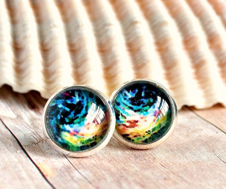 stud earrings, colorful jewelry, rainbow earrings, bohostyle, post earrings, gift idea, under 15 image 1